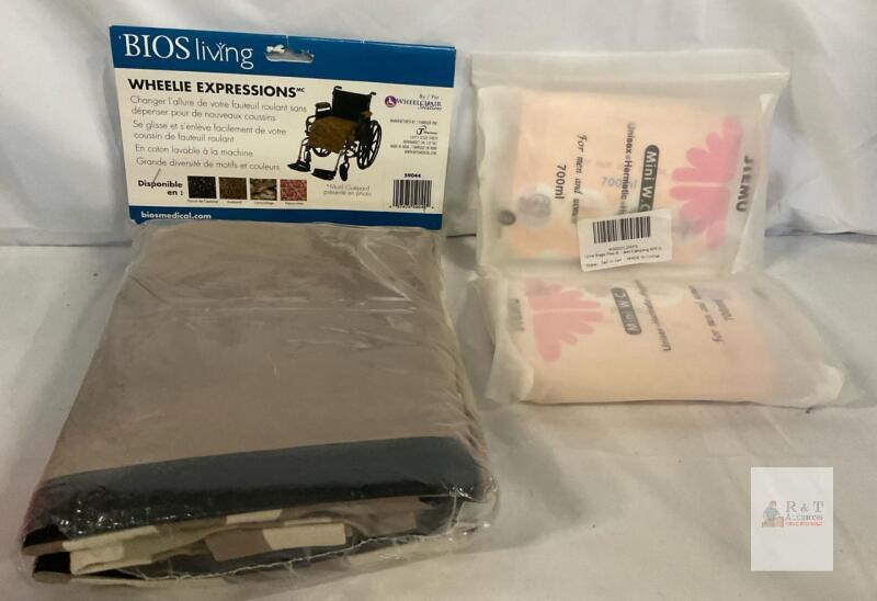 BIOS Living Wheelie Expressions Wheelchair Cushion Cover Cheetah Print + 6 Portable Urine Bags 700ml