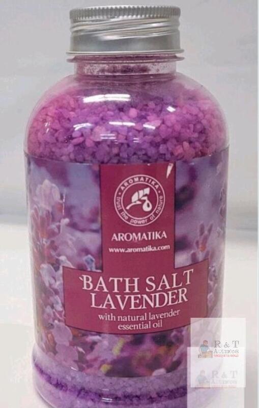 NEW Aromatika Bath Salt Lavender with Natural Lavender Essential Oil - 600g Jar .