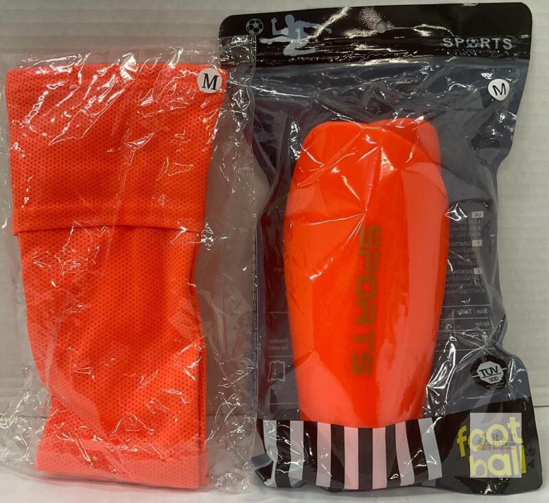 Orange Soccer Shin Guards with Mesh Compression Sleeves, Medium, TUV Certified, X003W2CFCP