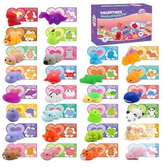 New 28 PCS Valentine's Day Cards with Cute Mochi Squishy Toys