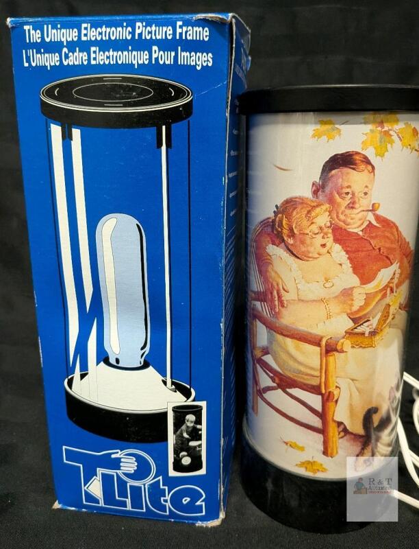 T-Lite Electronic Picture Frame Lamp with Box, 10" Tall, Interchangeable Art Display circa 1980s-1990s.
