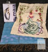 Maia "Pearls & Emeralds" Ert&eacute; Cross-Stitch Kit, Finished Lady with Roses Embroidery, Woven Scarf 60"