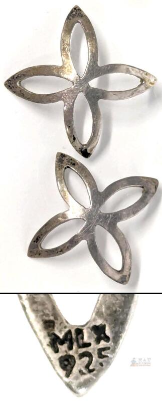 Sterling Silver MLX 925 Quatrefoil Floral Ear Jacket Earring Components, Hammered Finish