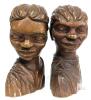 MCM Pair of J. Pinal Hand-Carved 6.5" Mexican Folk Art Wooden Bust Sculptures Signed Mid-Century - 2