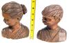 MCM Pair of J. Pinal Hand-Carved 6.5" Mexican Folk Art Wooden Bust Sculptures Signed Mid-Century - 3