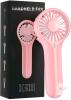New Pink Rechargeable Handheld Fan With Base, Model K36 With USB-C Charging Cable