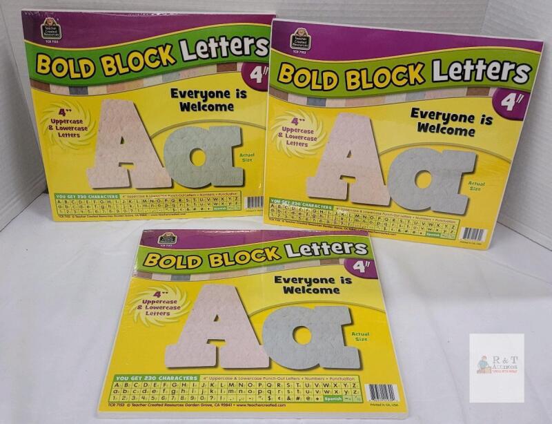 3 NEW Teacher Created Resources TCR 7153 Bold Block Letters 4" Multicolor, 230 Punch-Out Characters