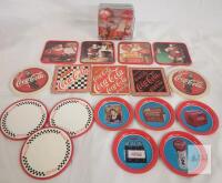 Vintage Coca-Cola Coaster Set Mixed Designs, Santa, Diner & Retro Ads, Tin Case Included