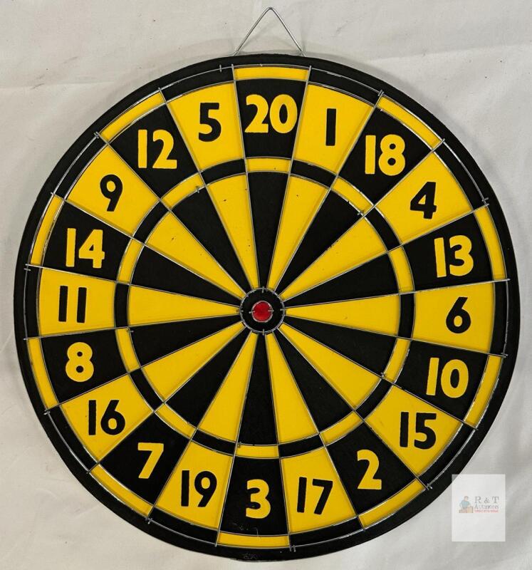 Reversible Dartboard & Target Bullseye Game 17.75" Yellow/Black, Double Sided, Metal Hanging Loop