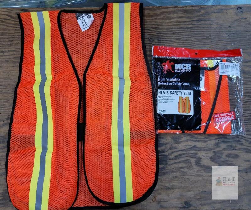 2 NEW MCR Safety V201R High Visibility Reflective Safety Vest, ANSI Class 2, One Size, Orange, Polyester