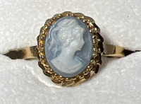 Vintage 10K Gold Blue Wedgewood Style Cameo Ring