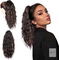 NEW 18 inch Highlight Ponytail Extension, Multi Layered Clip on Ponytails for Women, Thick Wavy Claw Clip Ponytail Extension, Synthetic Hair Pieces for Women (Color:Black Brown Highlighted Caramel Blonde)