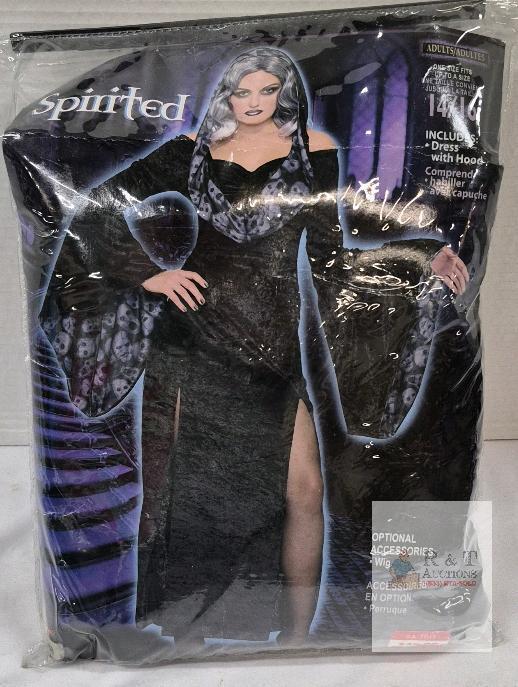 NEW Spirited Adult Women's Costume Dress with Hood, Size 14/16, Black Skull Pattern, 100% Polyester