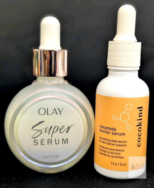 Olay Super Serum 1oz & Cocokind Ceramide Barrier Serum 1oz, Lot#5015170730, LBL60042, Dropper Note: Online returns. Volumes may be lower than listed
