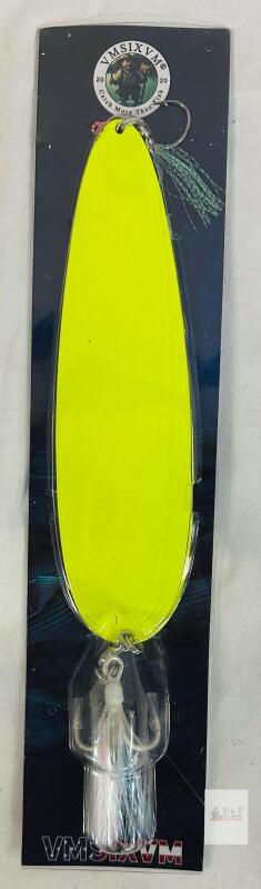 VMSIXVM Magnum Flutter Spoon, 9" Plus, 5.0 oz, Chartreuse, Stainless Steel, Large Treble Hook