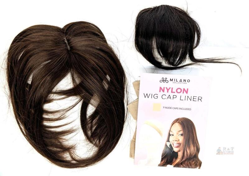 NEW Milano Collection Clip-In Hair Topper Set, Medium Brown & Black, 12"/7" Lengths, Wig Cap Liner