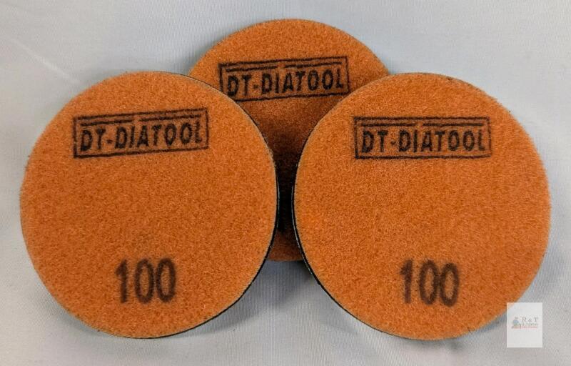 DT-DIATOOL Diamond Polishing Pads 100 Grit, 4" Diameter, Velcro Back, Lot of 3