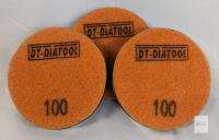 DT-DIATOOL Diamond Polishing Pads 100 Grit, 4" Diameter, Velcro Back, Lot of 3