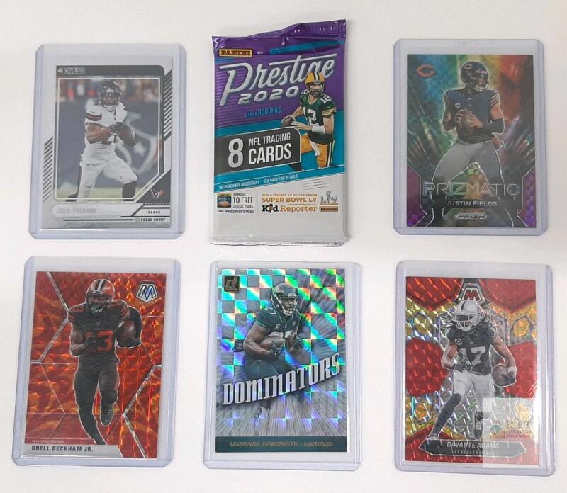 6 pack lot NFL Panini Football Card Lot: 2020 Prestige Sealed Pack, Mosaic, Prizm, Donruss Parallels