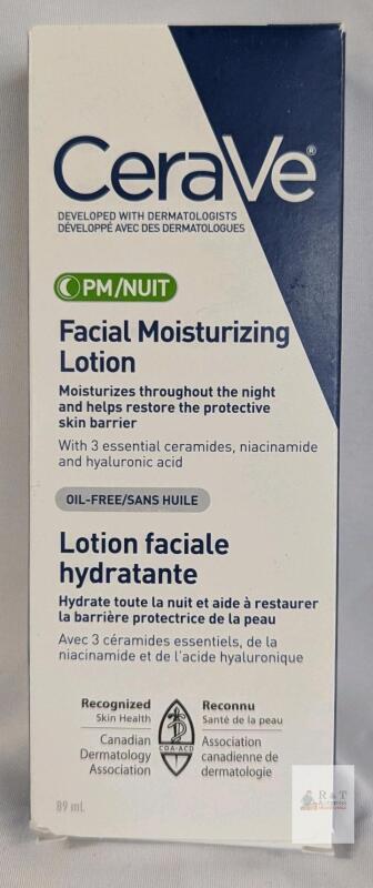 CeraVe PM Facial Moisturizing Lotion, 3 fl oz (89 mL), Oil-Free, Hyaluronic Acid, Ceramides
