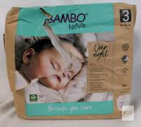 Bambo Nature Overnight Diapers Size 3, 9-18 lbs, 26 Eco-Friendly, Hypoallergenic, Denmark Made Exp 12-2026, Bag Ripped But Contents Appear Full