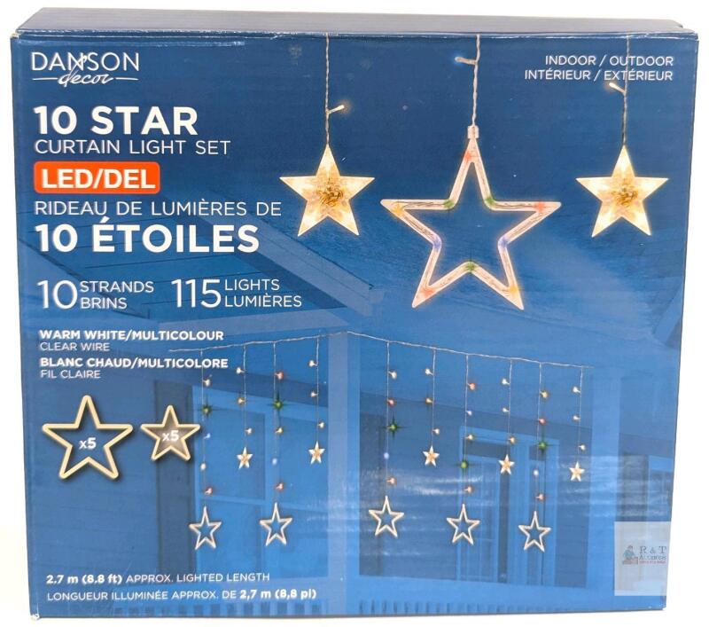 Danson Decor 10 Star LED Curtain Light Set, 115 Lights, 8.8 ft, Indoor/Outdoor, Adapter