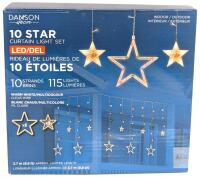 Danson Decor 10 Star LED Curtain Light Set, 115 Lights, 8.8 ft, Indoor/Outdoor, Adapter