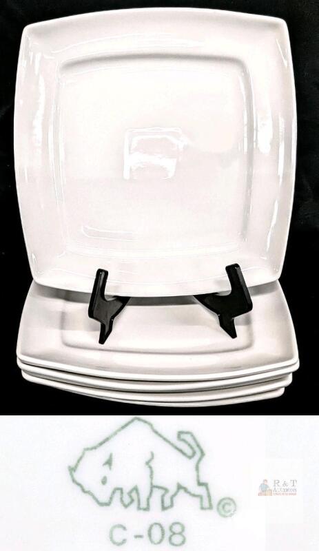 Set of 6 Vintage Buffalo China 11.25" Square Dinner Plates, Super Heavy, No Chips or Cracks