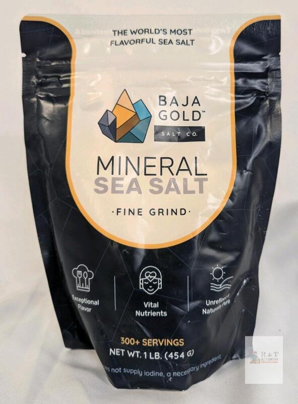 Baja Gold Mineral Sea Salt Fine Grind 1 lb (454g) | Sea of Cortez, 300+ Servings, Lot 150371 BB 06/01/33
