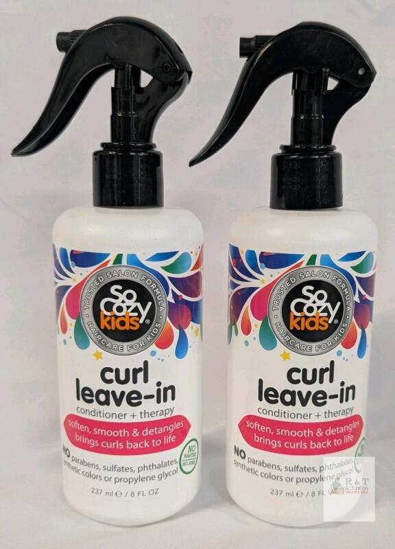 SoCozy Kids Curl Leave-In Conditioner Therapy, 2x 8oz Spray Bottles, No Parabens/Sulfates, USA