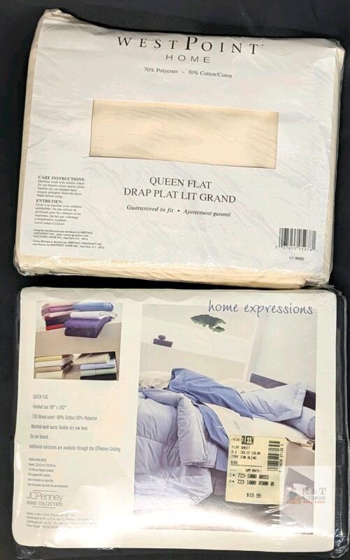 2 New Queen-Size Flat Sheets : JC Penny 230 Thread Count, Westpoint Home, Both Cotton Blends