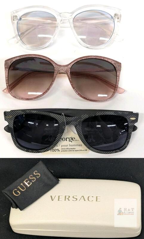 3 Sunglasses Incl GUESS Rosegold Ombre Lenses With Versace Hard Case & Guess Cleaning Cloth + New George & Clear Frames