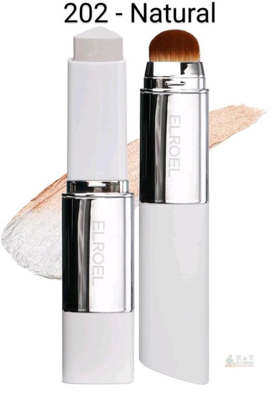 ELROEL (202 - Natural) Blanc Cover Cream Stick V White - Korean Color-Changing Foundation Stick with Volufiline - Medium to Full Coverage Dewy Finish Base Makeup - Dual-Ended with Detachable Brush