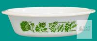 Vintage Glasbake Green Garden Herbs 10" Divided Casserole Dish Milk Glass