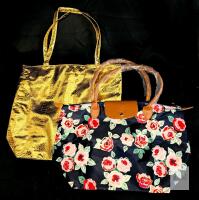 2 New Elizabeth Grant Tote Bags : Golden Snakeskin & Floral Roses