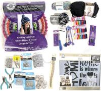 Assorted Crafting: Knitting Loom, Yarn, Embroidery Thread, Chains, Jump Rings, Keychain Split Rings + More