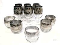 6 Vintage Luminarc Silver Fade Ombr&eacute; Wine Glasses Leaf Design Made In France & 5 Queen Vitreon Roly Poly Glasses - No Chips or Cracks