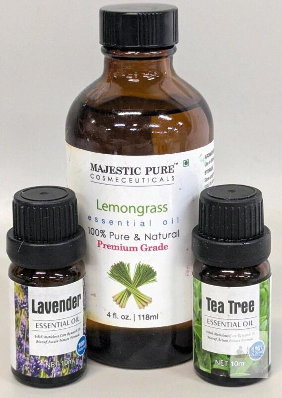 Majestic Pure Essential Oils Set: Lemongrass 4oz, Lavender & Tea Tree 10ml Each, 100% Pure Grade Note: Online returns. Volumes may be lower than listed