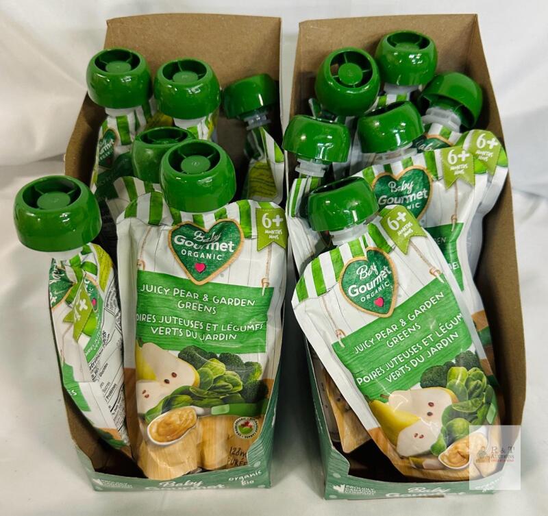 exp NOV 26 Baby Gourmet Organic Juicy Pear & Garden Greens, 12 x 128ml, USDA Organic, 6+ Months, 2026 Expiry