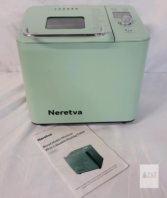 Neretva PE8866GR MLK Bread Maker Machine, 20 Programs, 2lb Capacity, Double Heating Tubes, Mint Green Tested Powers Up , Not Tested Beyond Power Up