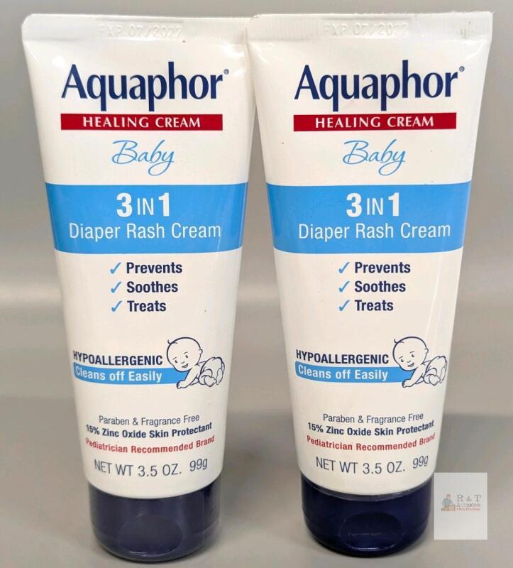 Aquaphor Baby Healing Cream 3 in 1 Diaper Rash Cream, 3.5 oz, 2 Pack, 15% Zinc Oxide, 07/2027 Exp Note: Online returns. Volumes may be lower than listed<br/>