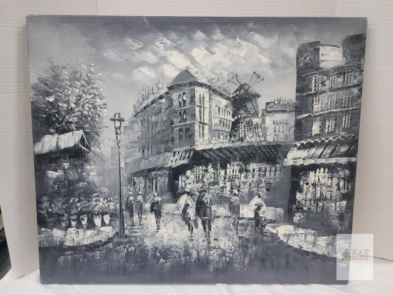 Barnett Original Oil Painting Moulin Rouge Paris Monochrome Impressionist Canvas Art Oil on Canvas - 24 &frac14;"&times;20 &frac14;"