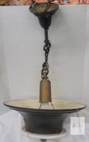 Vintage Industrial Pendant Ceiling Light, 16" Shade, 26" Height, Glass Diffuser, Bronze Finish