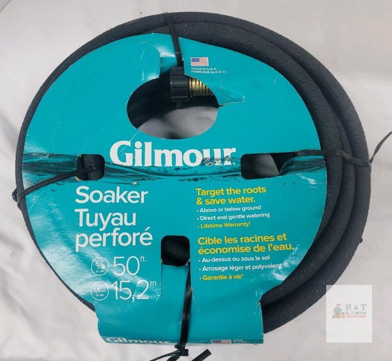 Gilmour 50 ft 5/8 in Soaker Hose, Recycled Rubber, Brass Fittings, USA Made