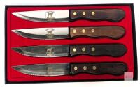 Walco Stainless Steel Steak Knives Set 4pc, Certified Angus Beef Logo, Wood Handle, Japan, Boxed In as-New condition