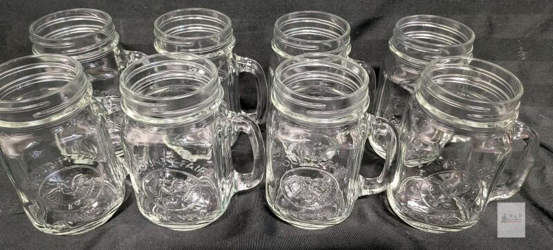 County Fair 16 oz Glass Drinking Jars with Handles, Embossed Rooster Design, 5" Tall