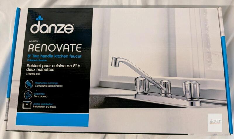 Danze Renovate 8" Two Handle Kitchen Faucet, Polished Chrome, 3-Hole, Washerless Cartridge