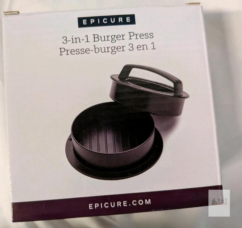 Epicure 3-in-1 Burger Press, Dishwasher Safe, 4 3/4" x 2 1/2", Makes Burgers, Sliders & Stuffed Patties