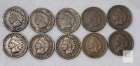 Indian Head Cent Lot: 10 Coins - Dates 1890-1900, 95% Copper, Philadelphia Mint, Circulated1890 - 1900 USA Indian Head One Cent Pennies . 1890 , 1891 , 1892 , 1893 , 1895 , 1896 , 1897 , 1898 , 1899 & 1900 . Ten (10) Coins