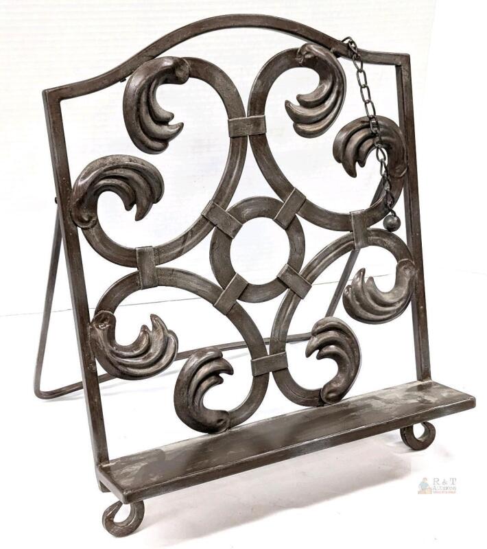 Decorative Wrought Iron Cookbook Stand &ndash; 12"x13", Scrolled Vintage Design, Adjustable Metal Holder